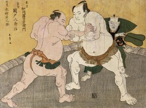 Le match de lutte entre Kimenzan Tanigoro et Edogasaki Gemji - Katsukawa Shunsho