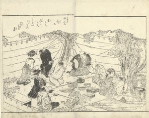 Compagnie sous un cerisier - Katsukawa Shuntei