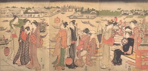 Festival près de la rivière Sumida, fin du 18ème siècle - Katsukawa Shunzan