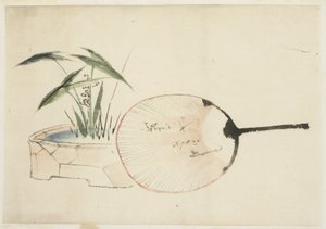 Éventail et arrangement de plantes - Katsushika (school of) Hokusai