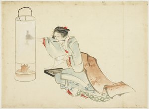 Dame ajustant une lampe, c.1815-1849 - Katsushika (school of) Hokusai