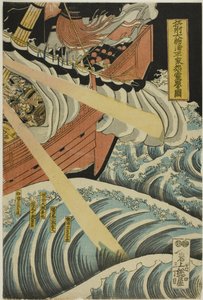 Les fantômes du Heike apparaissent dans la baie de Daimotsu dans la province de Settsu (Sesshu Daimotsu no ura Heike onryo arawaruru zu) - Katsushika Hokui