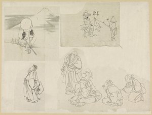 Quatre scènes avec différentes figures - Katsushika Hokusai (possibly)