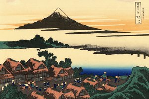 36 vues du Mont Fuji, Japon: aube a Isawa dans la province Kai