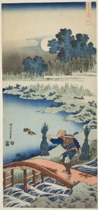 Un paysan traversant un pont, de la série Un vrai miroir des poèmes chinois et japonais - Katsushika Hokusai