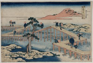 Une ancienne image du pont à huit parties dans la province de Mikawa (de la série Vues curieuses des ponts célèbres des provinces) - Katsushika Hokusai