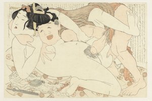 Servante de bain et femme nue - Katsushika Hokusai