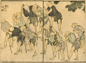 Hommes âgés pieds nus avec des bâtons de marche, 1820, 1924 - Katsushika Hokusai