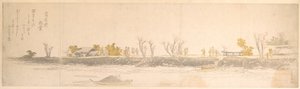 Des personnages se promenant sur une langue de terre ; de l