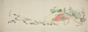 Fleurs et légumes de printemps dans un chapeau - Katsushika Hokusai