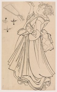Fille jouant avec une raquette et un volant - Katsushika Hokusai