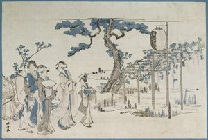 Dames Visitant les Jardins de Glycine à Kameido