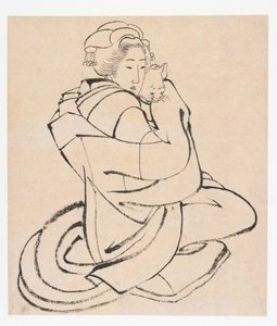 Dame tenant un chat, période Edo, vers 1810s - Katsushika Hokusai