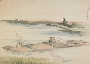 Paysage : batelier poussant son radeau, fin du XVIIIe-début du XIXe siècle - Katsushika Hokusai