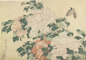 Pivoines et papillon, c. 1830-1831 - Katsushika Hokusai