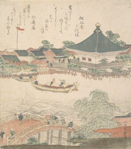 Scène fluviale avec pont au premier plan - Katsushika Hokusai