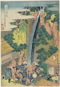Chutes de Roben à Oyama dans la province de Sagami, vers 1833 (estampe sur bois en couleur)