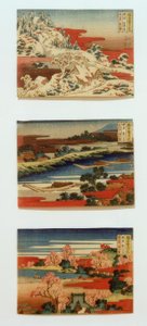 Neige, lune et fleurs dans de beaux paysages - Katsushika Hokusai