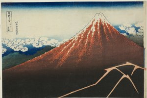 Averse sous le sommet (Sanka hakuu), de la série "Trente-six vues du mont Fuji (Fugaku sanjurokkei)" - Katsushika Hokusai