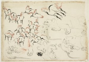Études de chevaux, chats et rats (de "Hokusai Manga")