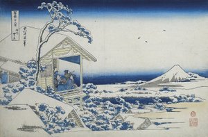 Maison de thé à Koishikawa, le matin après une chute de neige, c.1830 - Katsushika Hokusai