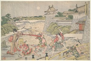 La Ligue Loyale des Quarante-sept Rônin (Chûshingura), Acte III : Kampei attaqué par Bannai et ses hommes - Katsushika Hokusai