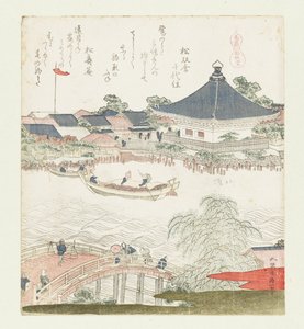 Les rives de la rivière Sumida, Komatomeishi. Triptyque de la série Umazukushi, partie droite, 1822 - Katsushika Hokusai