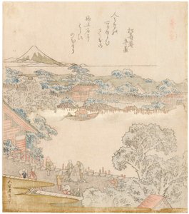 Les rives de la rivière Sumida, Komatomeishi. Triptyque de la série Umazukushi, partie gauche, 1822 - Katsushika Hokusai
