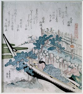 Le pin du couple âgé sur un bateau. Estampe japonaise « Surimono Nishiki-e » avec cuivre et argent par Katsushika Hokusai (1760-1849) Collection privée - Katsushika Hokusai