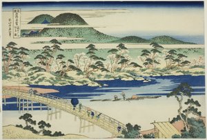 Pont Togetsu à Arashiyama dans la Province de Yamashiro (Yamashiro Arashiyama no Togetsukyo), de la série "Vues Inhabituelles des Ponts Célèbres dans Diverses Provinces (Shokoku meikyo kiran)" - Katsushika Hokusai