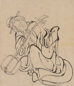 Accordant le samisen - Katsushika Hokusai