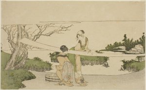 Deux femmes étirant du tissu - Katsushika Hokusai