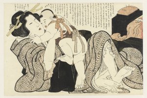 Femme avec enfant (De Adonis plant) - Katsushika Hokusai