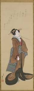 Femme tenant une pipe à tabac, période Edo, vers 1814-15