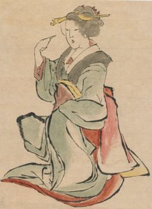 Femme tournée vers la droite, faisant signe - Katsushika Hokusai