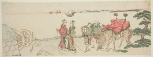 Femmes et accompagnateurs à la plage de Tanakawa - Katsushika Hokusai