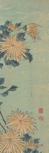 Chrysanthèmes jaunes sur un fond bleu, vers 1825 - Katsushika Hokusai