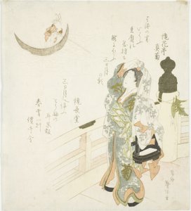Femme sur le pont regardant la lune - Katsushika Taito II
