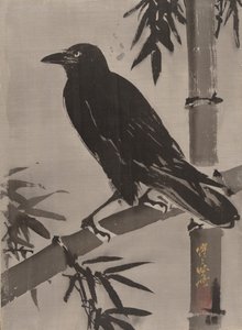 Corbeau sur une branche de bambou, vers 1887 - Kawanabe Kyosai