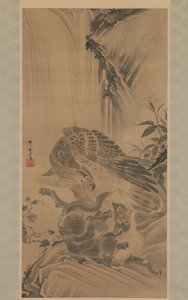 Aigle attaquant un lion de montagne - Kawanabe Kyosai