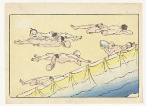 Hommes au repos (La grande queue) - Kawanabe Kyosai