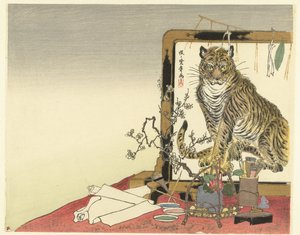 Nature morte avec matériel de peinture et paravent - Kawanabe Kyosai