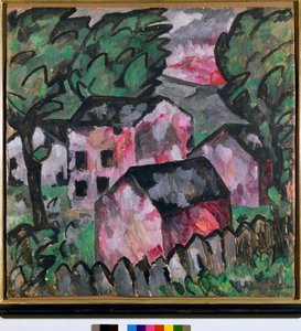 Paysage avec maisons rouges. Peinture de Kasimir Severinovich Malevich (1878-1935) 1910. Kunstmuseum Bâle - Kazimir Severinovich Malevich