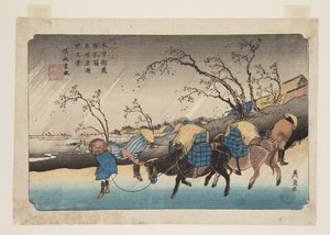 No. 20, Station Kutsukake : Pluie sur la plaine de Hiratsuka - Keisai Eisen