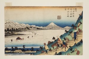 No. 31, Col de Shiojiri : Vue du lac Suwa (Shiojiri tōge, Suwa no kosui chūbō) - Keisai Eisen