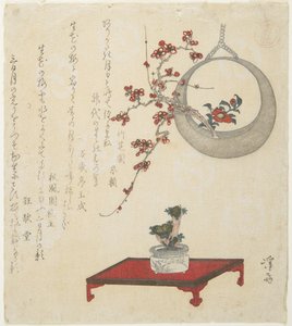 (Arrangement floral du Nouvel An sur une table et dans un vase suspendu), début du 19ème siècle - Keisai Eisen