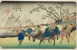 N° 20 : Pluie sur la plaine de Hiratsuka près de la station de Kutsukake, de la série "Les soixante-neuf stations du Kisokaido"