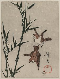 Moineaux, bambou et neige tombante, vers fin des années 1820 - Keisai Eisen