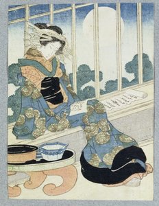 Dame japonaise lisant au clair de lune