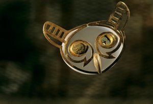 Moche ; Sépultures ; Huaca Dos Cabezas-Jecetepeque, Ornement de nez en forme de hibou en or